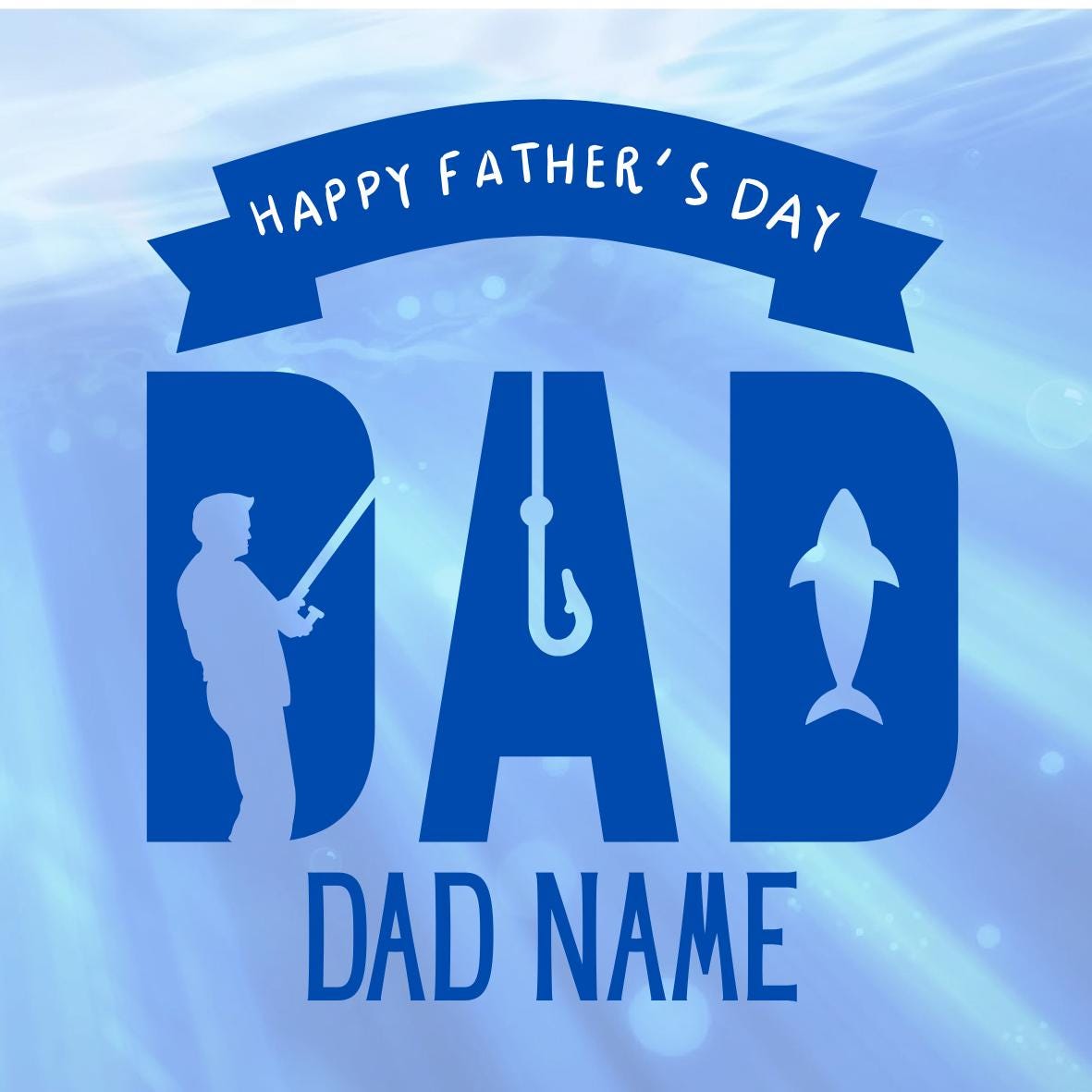 Fishing Theme Fathers Day Personalised Cake Toppers Edible Icing or Wafer, also Matching Foil Balloon