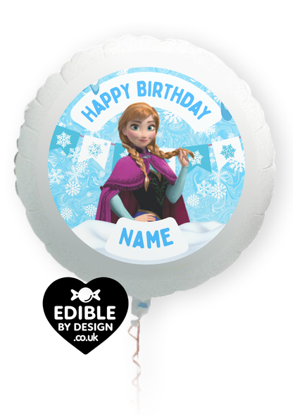 Frozen Ice Princess Theme Birthday Cake Toppers Edible Circles Personalised Name and Age Matching Stickers Balloon Invitations Pack