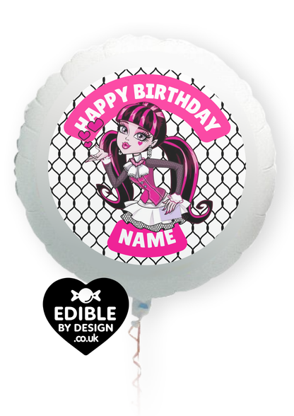 Monster High Theme Birthday Cake Toppers Edible Circles Personalised Name and Age Matching Stickers Balloon Invitations Pack