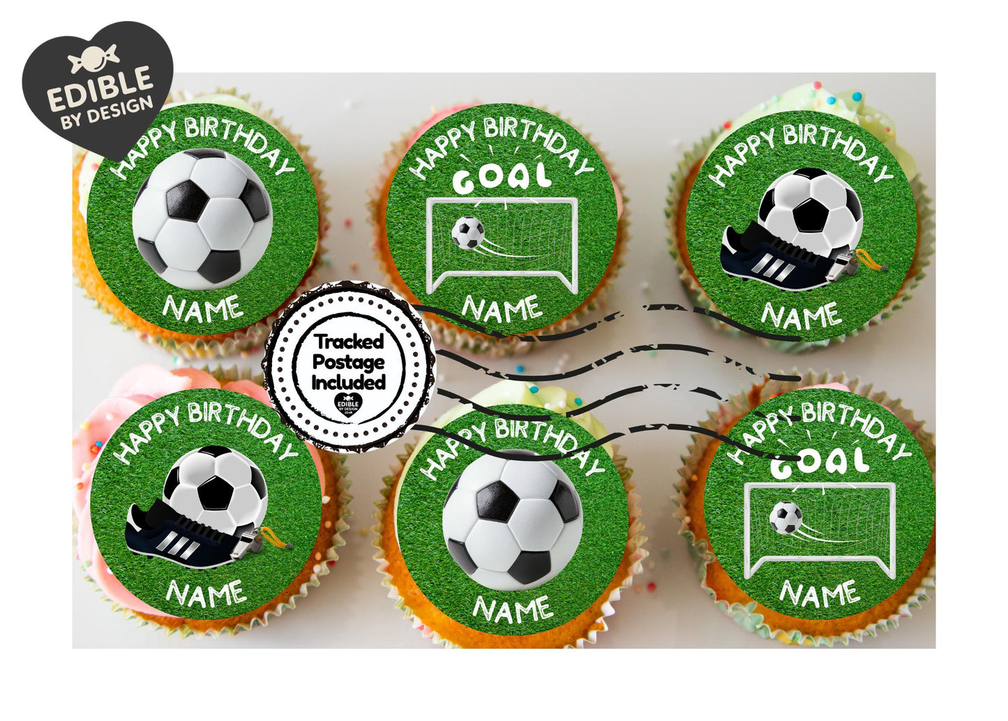Football Theme Birthday Cake Toppers Personalised Name and Age Matching Stickers Balloon Invitations Pack
