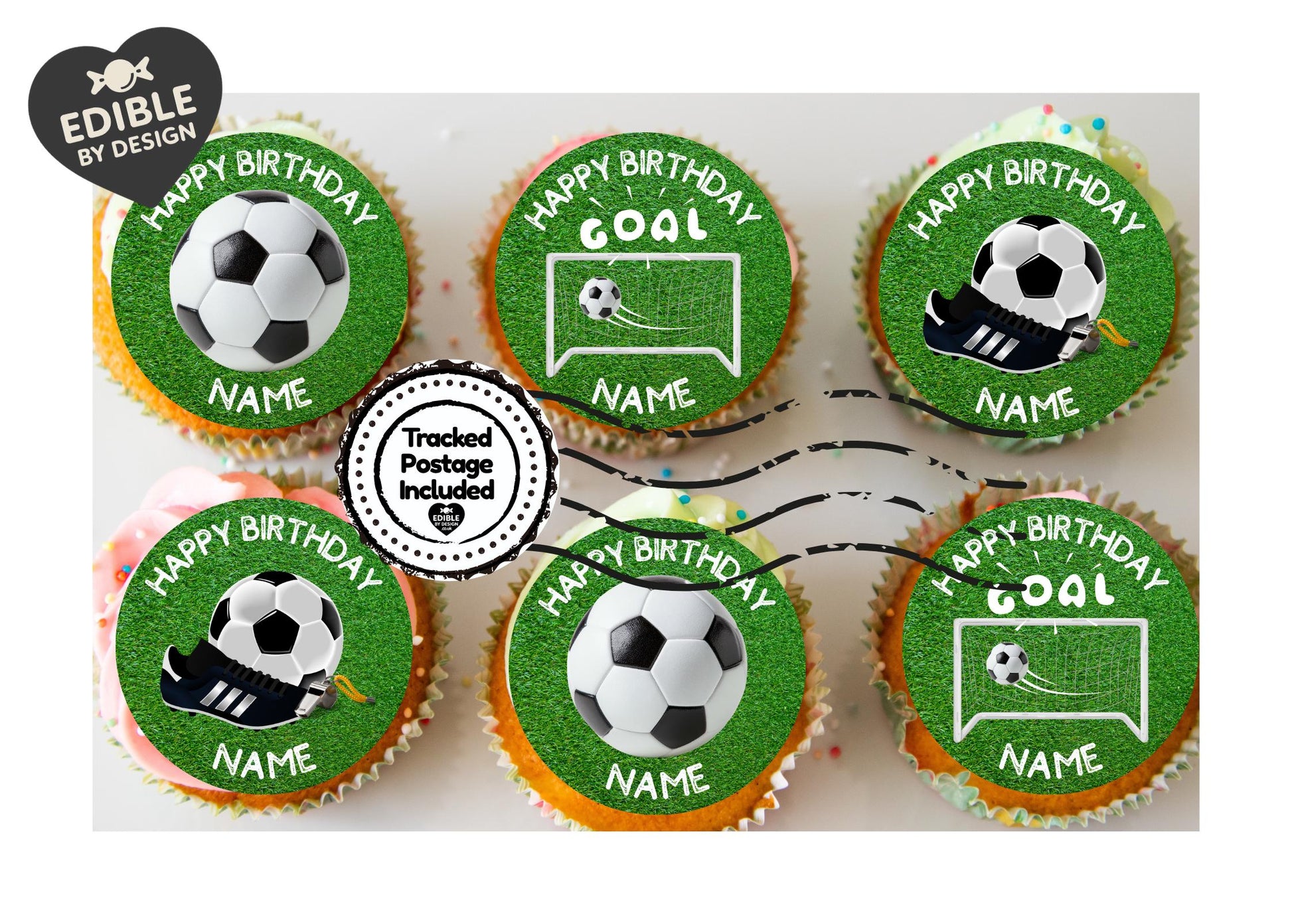 Football Theme Birthday Cake Toppers Personalised Name and Age Matching Stickers Balloon Invitations Pack