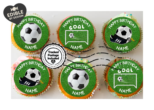 Football Theme Birthday Cake Toppers Personalised Name and Age Matching Stickers Balloon Invitations Pack
