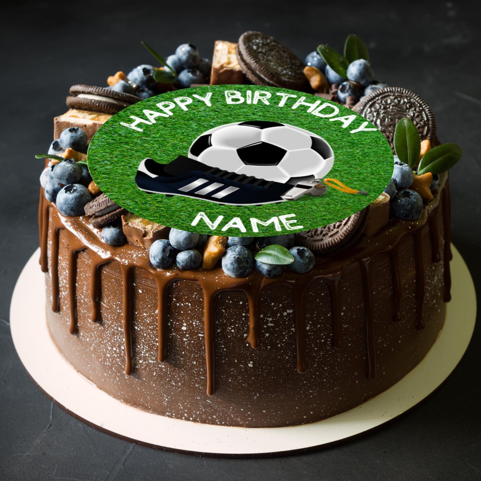 Football Theme Birthday Cake Toppers Personalised Name and Age Matching Stickers Balloon Invitations Pack