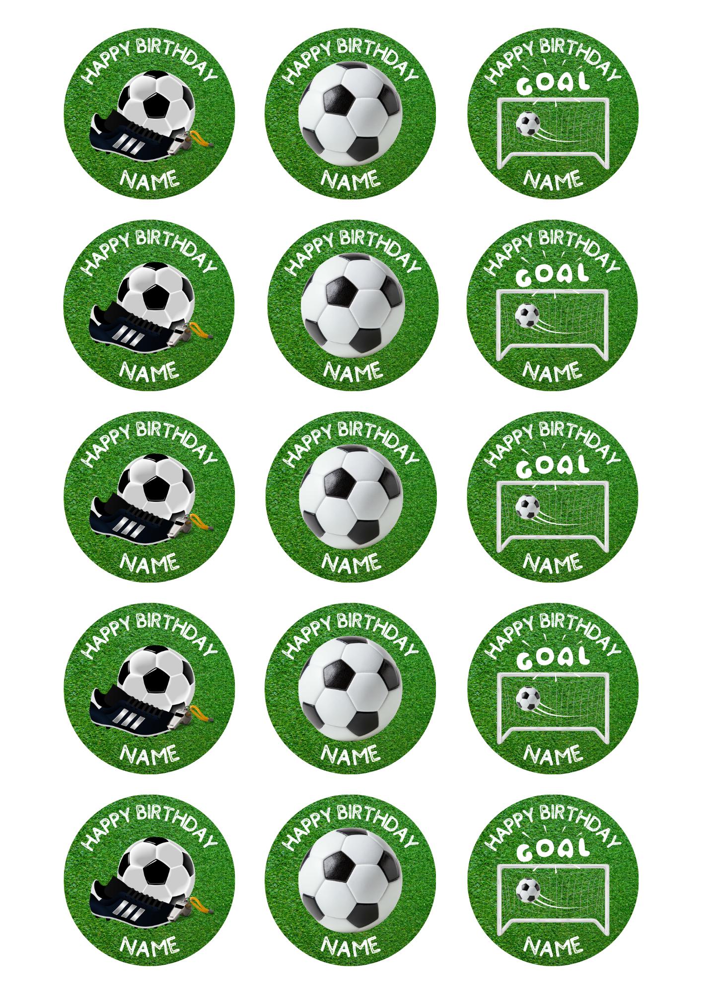 Football Theme Birthday Cake Toppers Personalised Name and Age Matching Stickers Balloon Invitations Pack