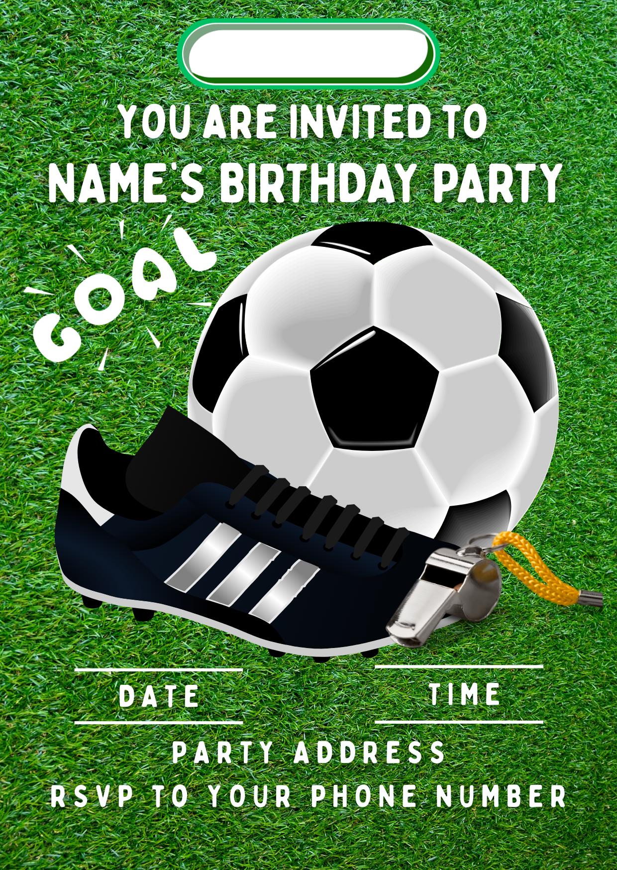 Football Theme Birthday Cake Toppers Personalised Name and Age Matching Stickers Balloon Invitations Pack