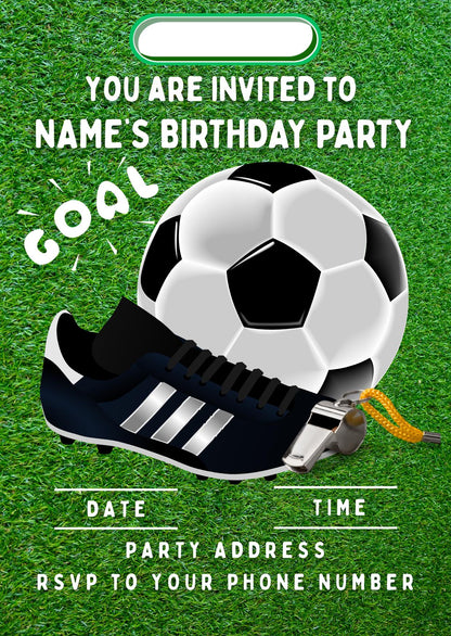Football Theme Birthday Cake Toppers Personalised Name and Age Matching Stickers Balloon Invitations Pack