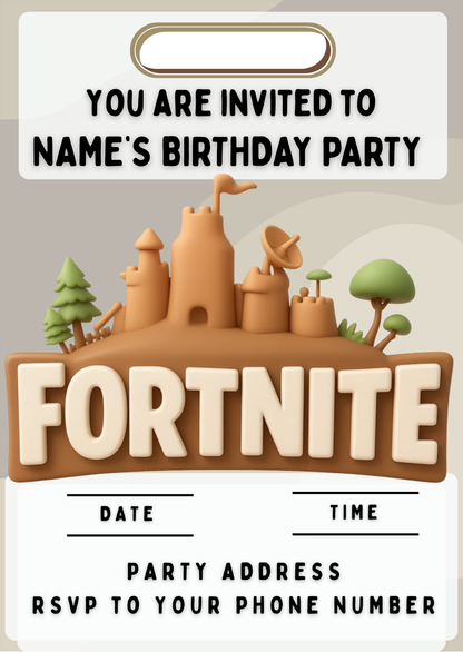 Fortnite Theme Birthday Cake Toppers Edible Circles Personalised Name and Age Matching Stickers Balloon Invitations Pack
