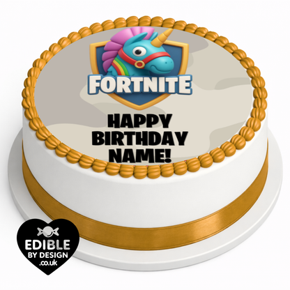 Fortnite Theme Birthday Cake Toppers Edible Circles Personalised Name and Age Matching Stickers Balloon Invitations Pack