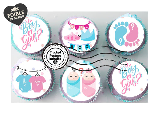 Gender Reveal Baby Shower Party Cake Toppers Pink or Blue Baby matching Stickers & Balloon available