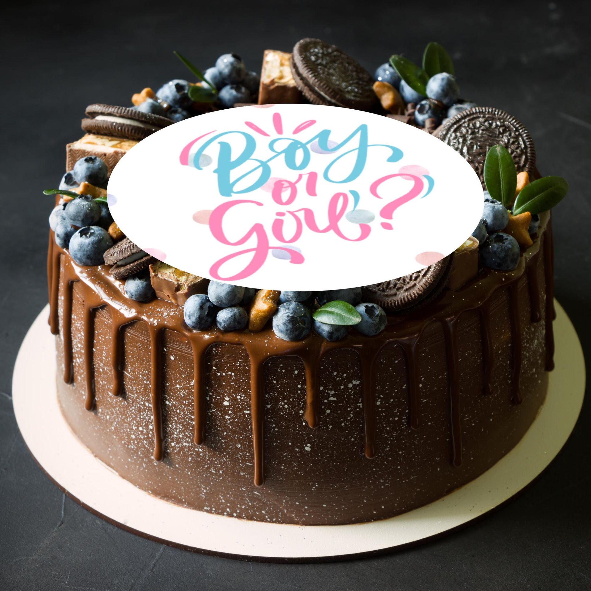 Gender Reveal Baby Shower Party Cake Toppers Pink or Blue Baby matching Stickers & Balloon available