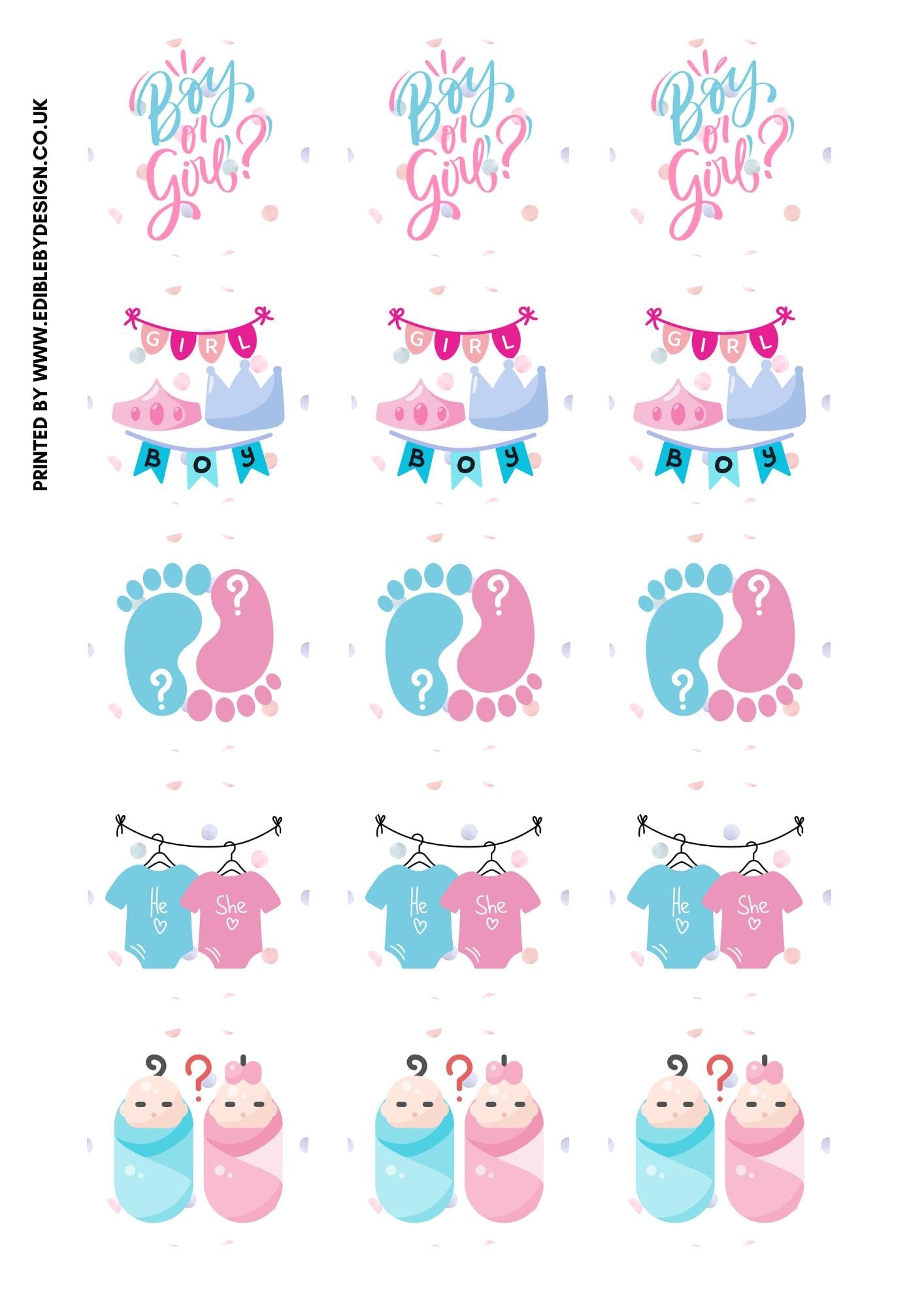Gender Reveal Baby Shower Party Cake Toppers Pink or Blue Baby matching Stickers & Balloon available