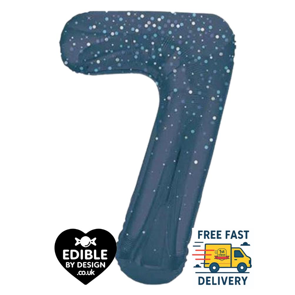 Giant Blue Glitter Number 7 Foil Balloon - Unique - 34" high max Age 7 Balloon for Helium or Air