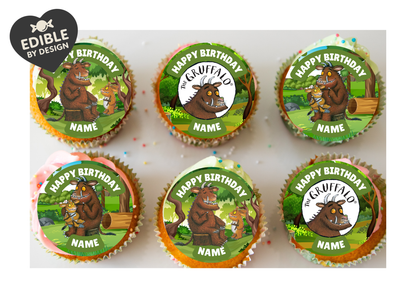 Gruffalo Theme Birthday Cake Toppers Edible Circles Personalised Name and Age Matching Stickers Balloon Invitations Pack