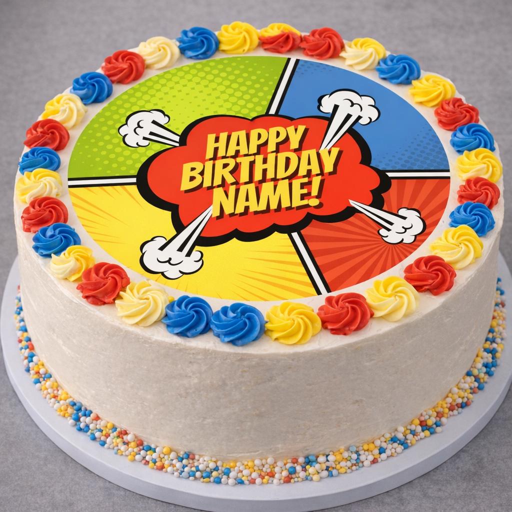 Happy Birthday Personalised Cake Toppers: Fun Retro Design Edible Image Circles on Icing or Wafer