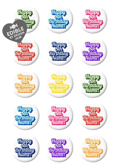 Happy Birthday Text Cake Toppers Edible Images on Icing or Wafer Stickers Balloon