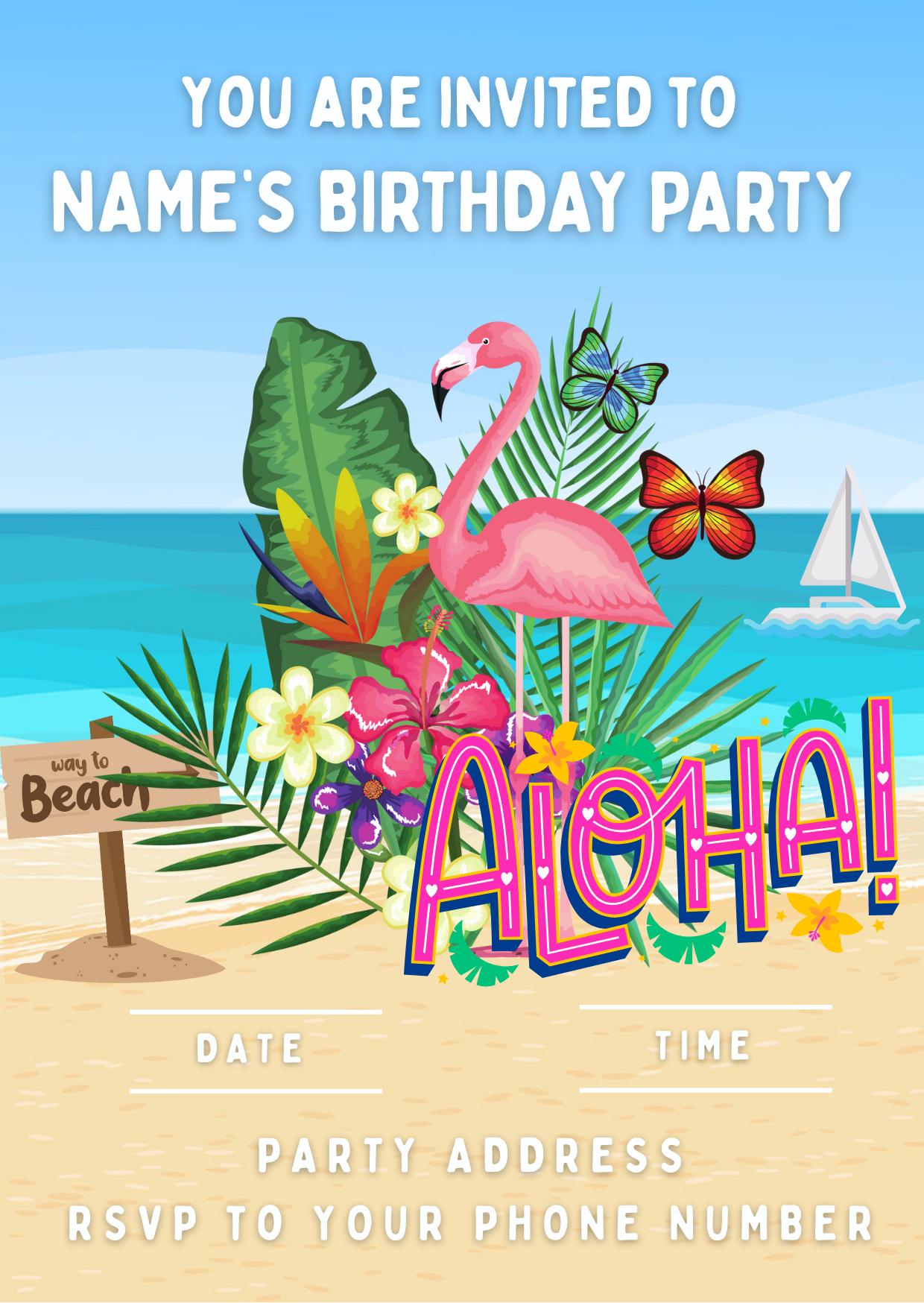 Hawaii Tropical Theme Birthday Cupcake Toppers Edible Circles matching Invitations Stickers Balloon Party Pack