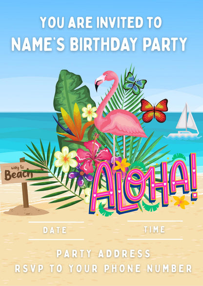 Hawaii Tropical Theme Birthday Cupcake Toppers Edible Circles matching Invitations Stickers Balloon Party Pack