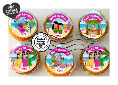 Hawaii Tropical Theme Birthday Cupcake Toppers Edible Circles matching Invitations Stickers Balloon Party Pack