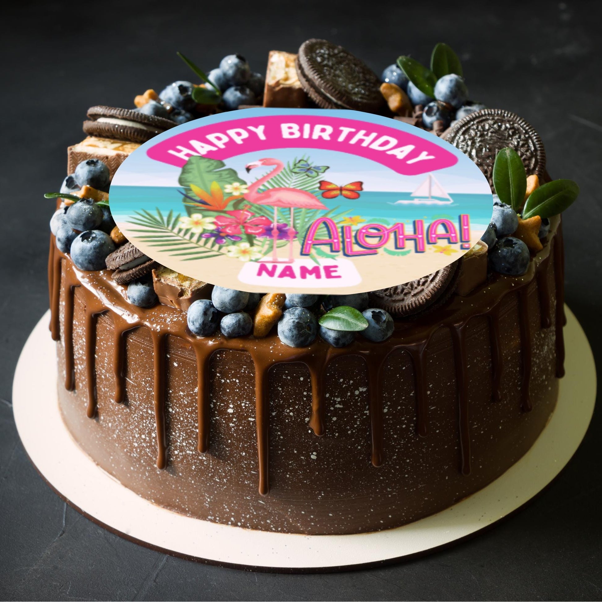 Hawaii Tropical Theme Birthday Cupcake Toppers Edible Circles matching Invitations Stickers Balloon Party Pack