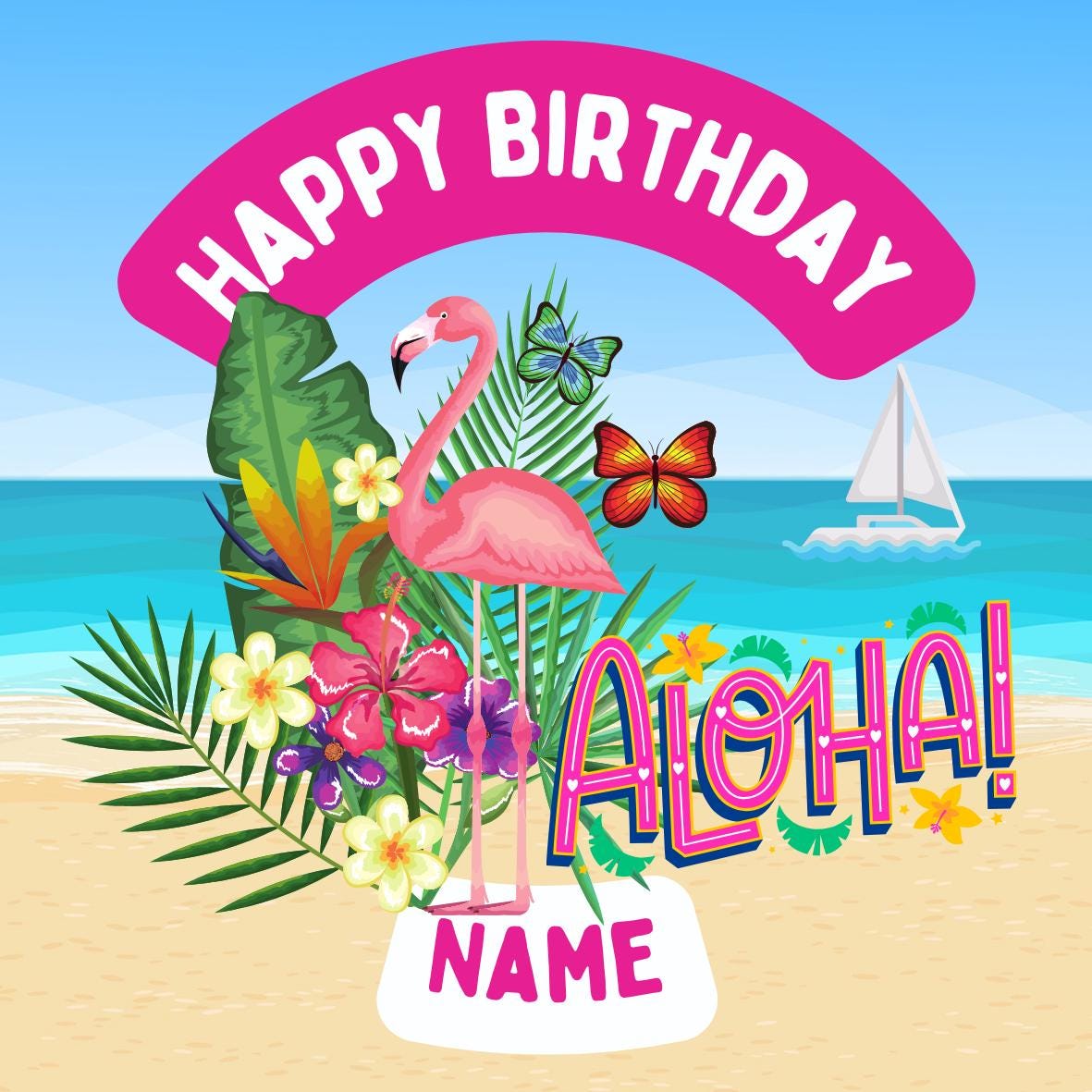 Hawaii Tropical Theme Birthday Cupcake Toppers Edible Circles matching Invitations Stickers Balloon Party Pack