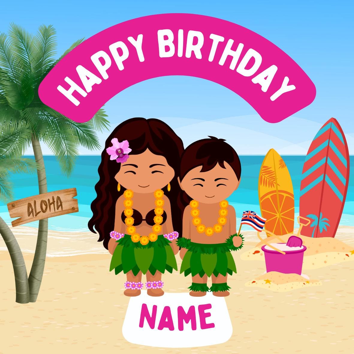 Hawaii Tropical Theme Birthday Cupcake Toppers Edible Circles matching Invitations Stickers Balloon Party Pack
