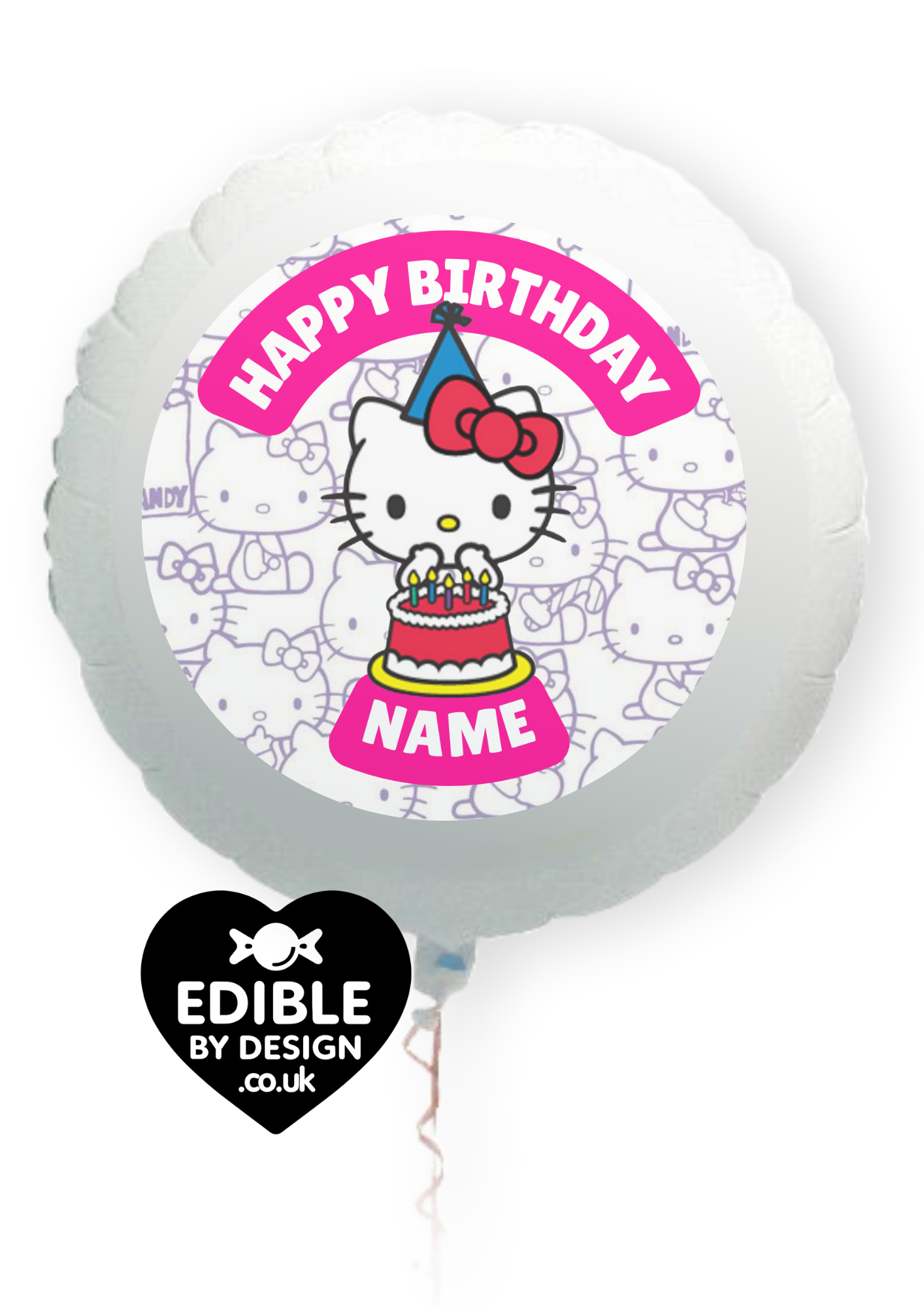 Hello Kitty Birthday Cake Toppers Edible Circles Personalised Name and Age Matching Stickers Balloon Invitations Pack