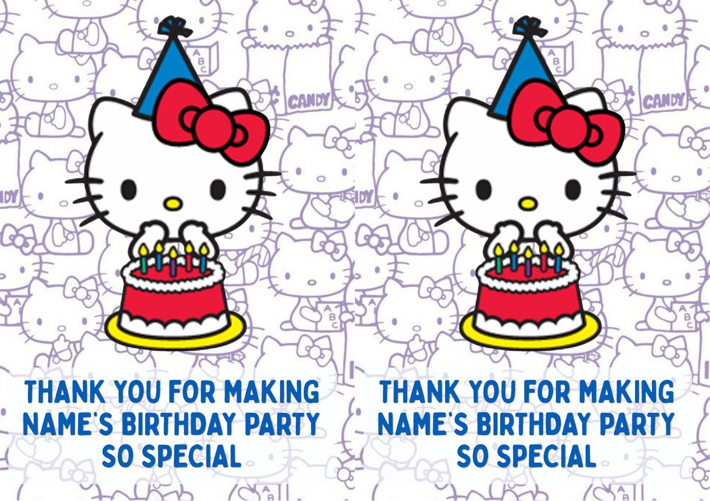 Hello Kitty Birthday Cake Toppers Edible Circles Personalised Name and Age Matching Stickers Balloon Invitations Pack