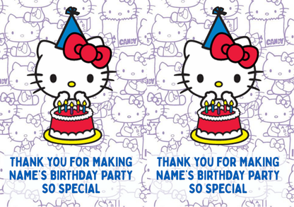 Hello Kitty Birthday Cake Toppers Edible Circles Personalised Name and Age Matching Stickers Balloon Invitations Pack