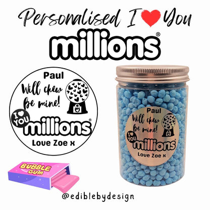 I Love You Millions - Round Jar Personalised with your choice of names on sticker Orange Apple Vimto Cola Bubblegum Banana Watermelon