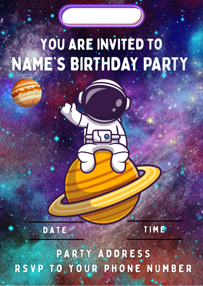 Space Astronaut Theme Birthday Cake Toppers Edible Circles Personalised Name and Age Matching Stickers Balloon Invitations Pack (Copy)