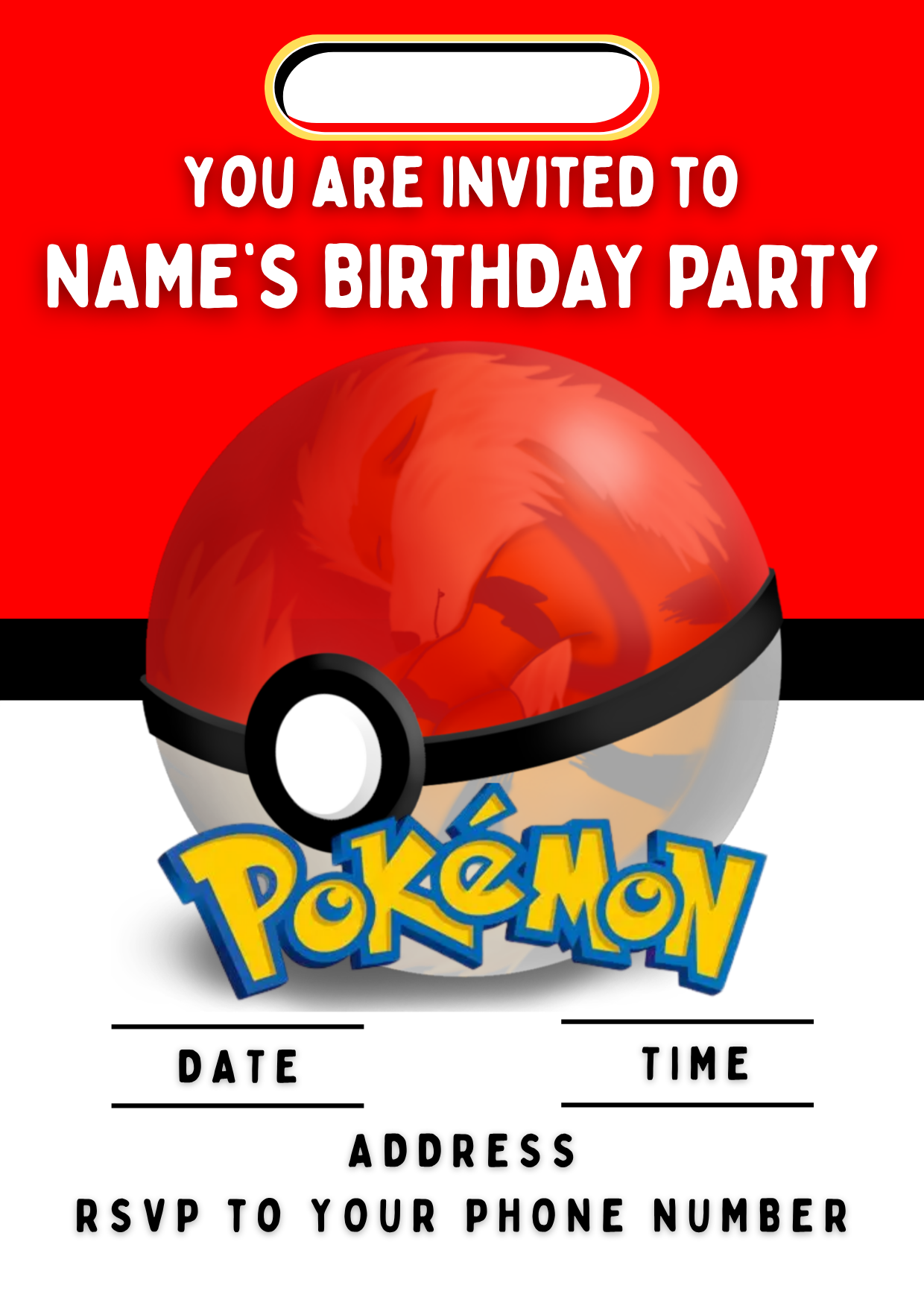 Pokémon Theme Birthday Cake Toppers Edible Circles Personalised Name and Age Matching Stickers Balloon Invitations Pack