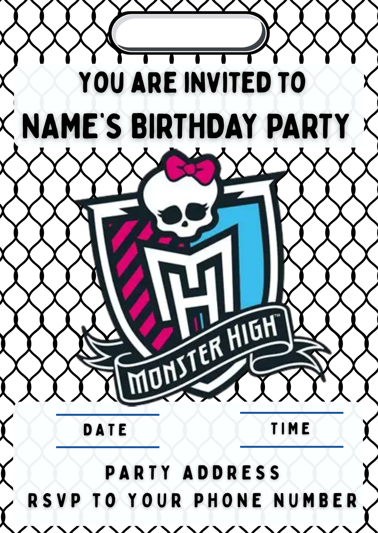 Monster High Theme Birthday Cake Toppers Edible Circles Personalised Name and Age Matching Stickers Balloon Invitations Pack