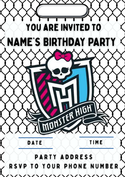 Monster High Theme Birthday Cake Toppers Edible Circles Personalised Name and Age Matching Stickers Balloon Invitations Pack