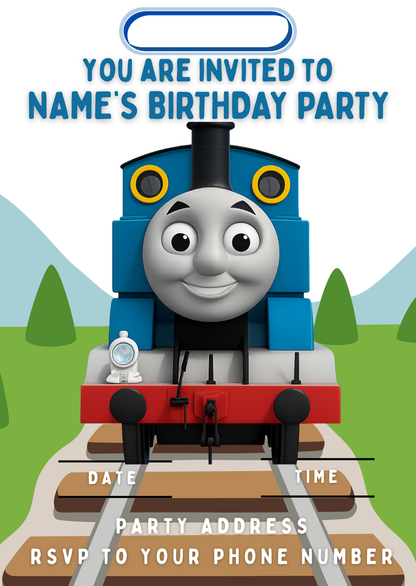 Thomas Train Theme Birthday Cake Toppers Edible Circles Personalised Name and Age Matching Stickers Balloon Invitations Pack