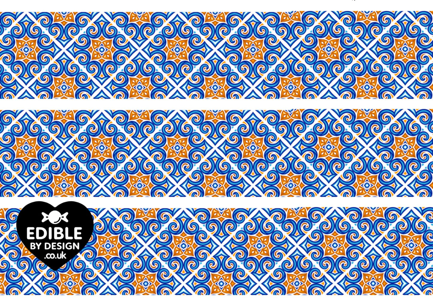 Italianate Blue White & Lemon Tiles - Ribbon Border Edging for Cake in Icing