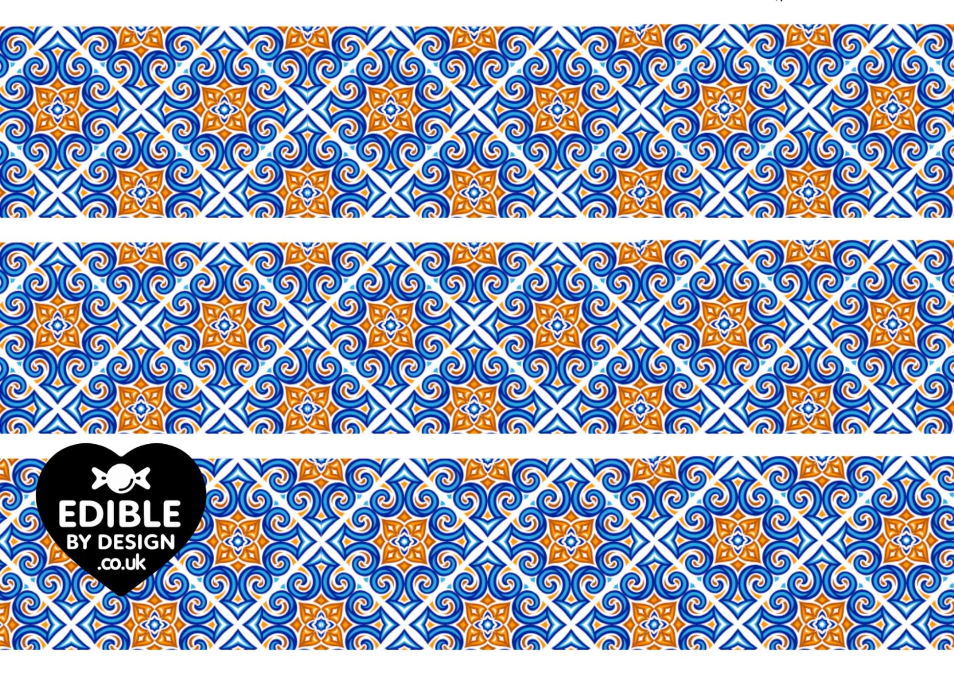 Italianate Blue White & Lemon Tiles - Ribbon Border Edging for Cake in Icing