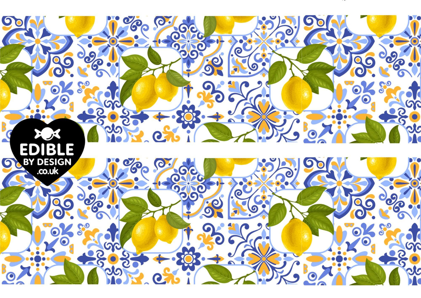 Italianate Blue White & Lemon Tiles - Ribbon Border Edging for Cake in Icing