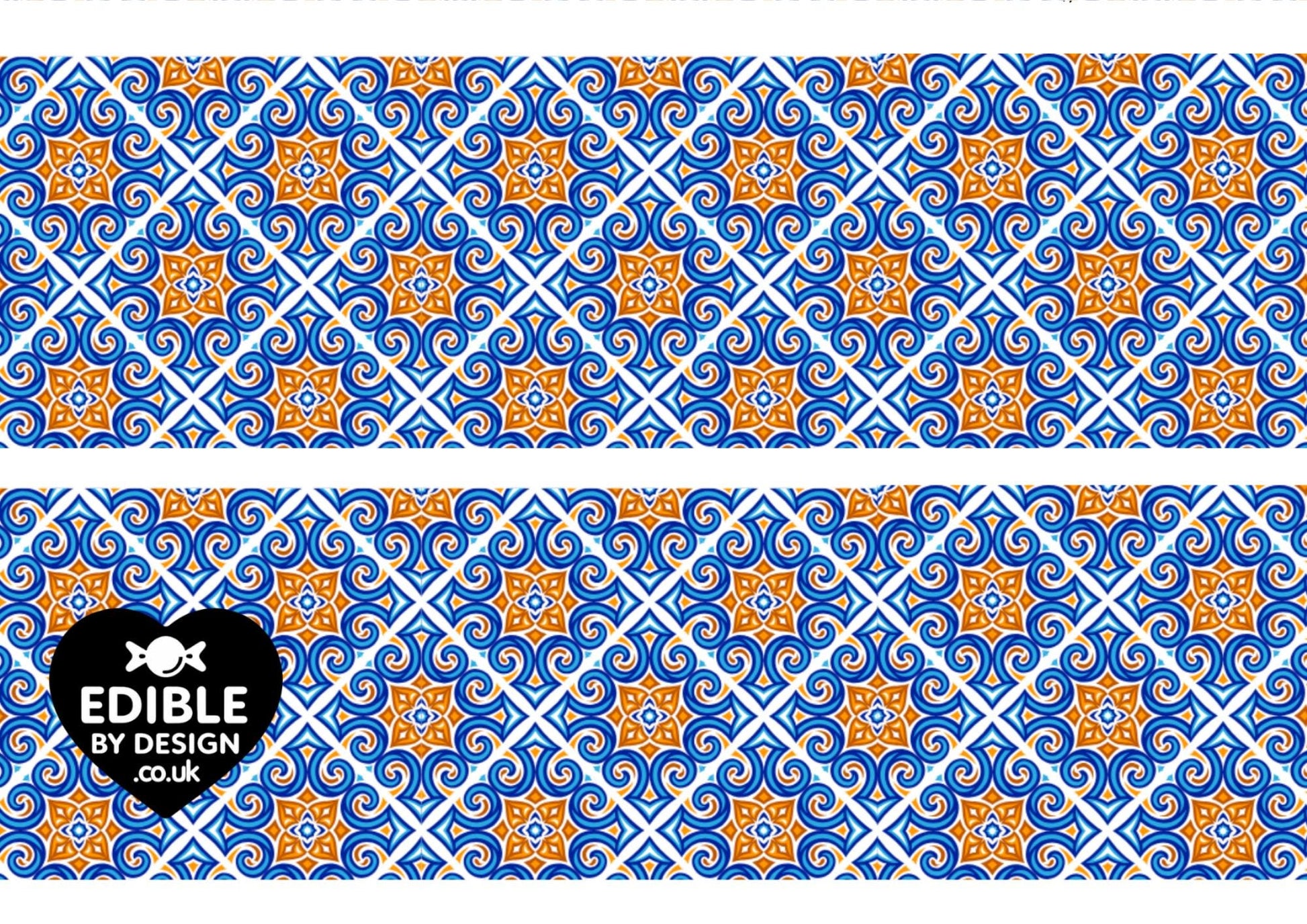 Italianate Blue White & Lemon Tiles - Ribbon Border Edging for Cake in Icing