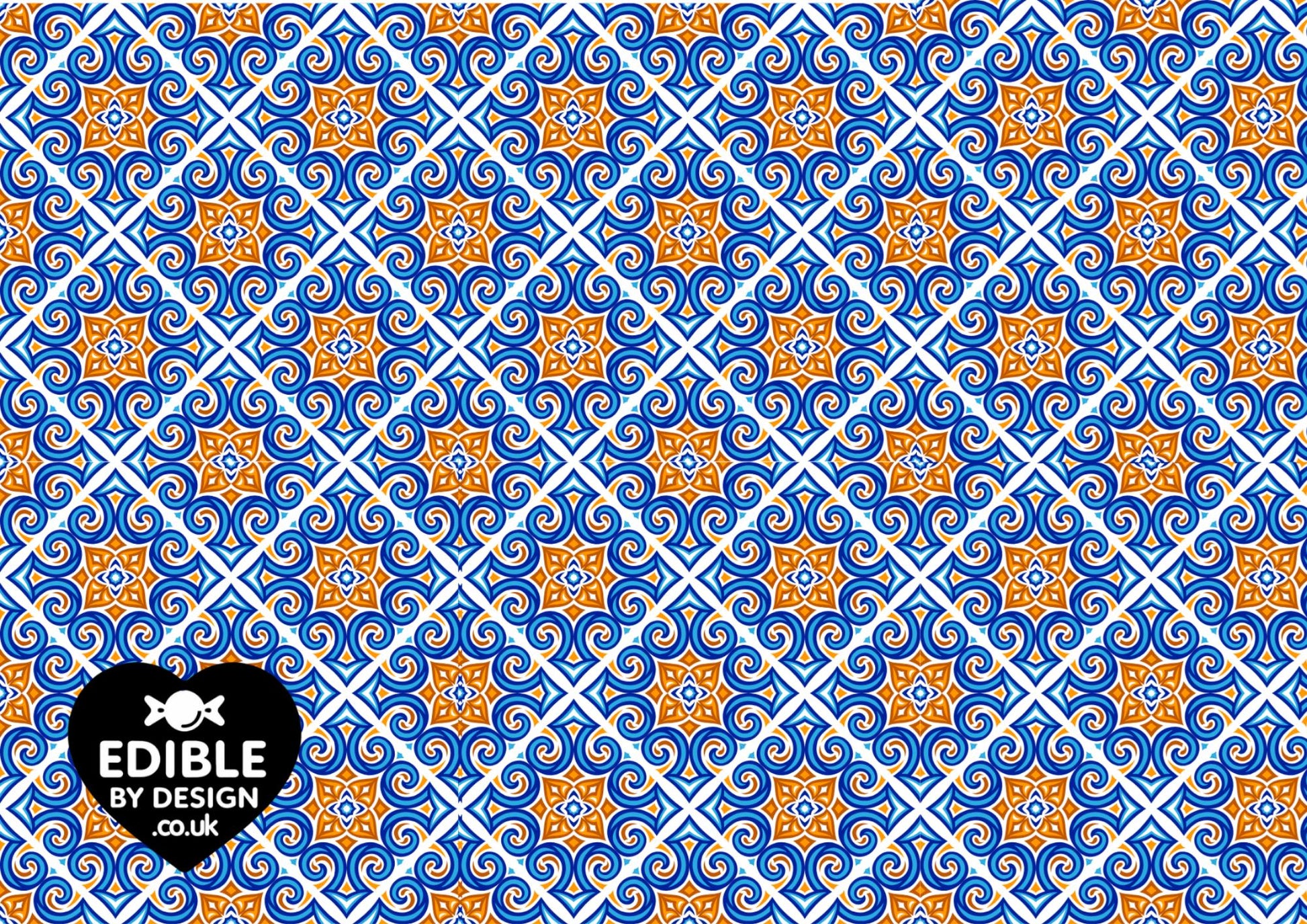 Italianate Blue White & Lemon Tiles - Ribbon Border Edging for Cake in Icing