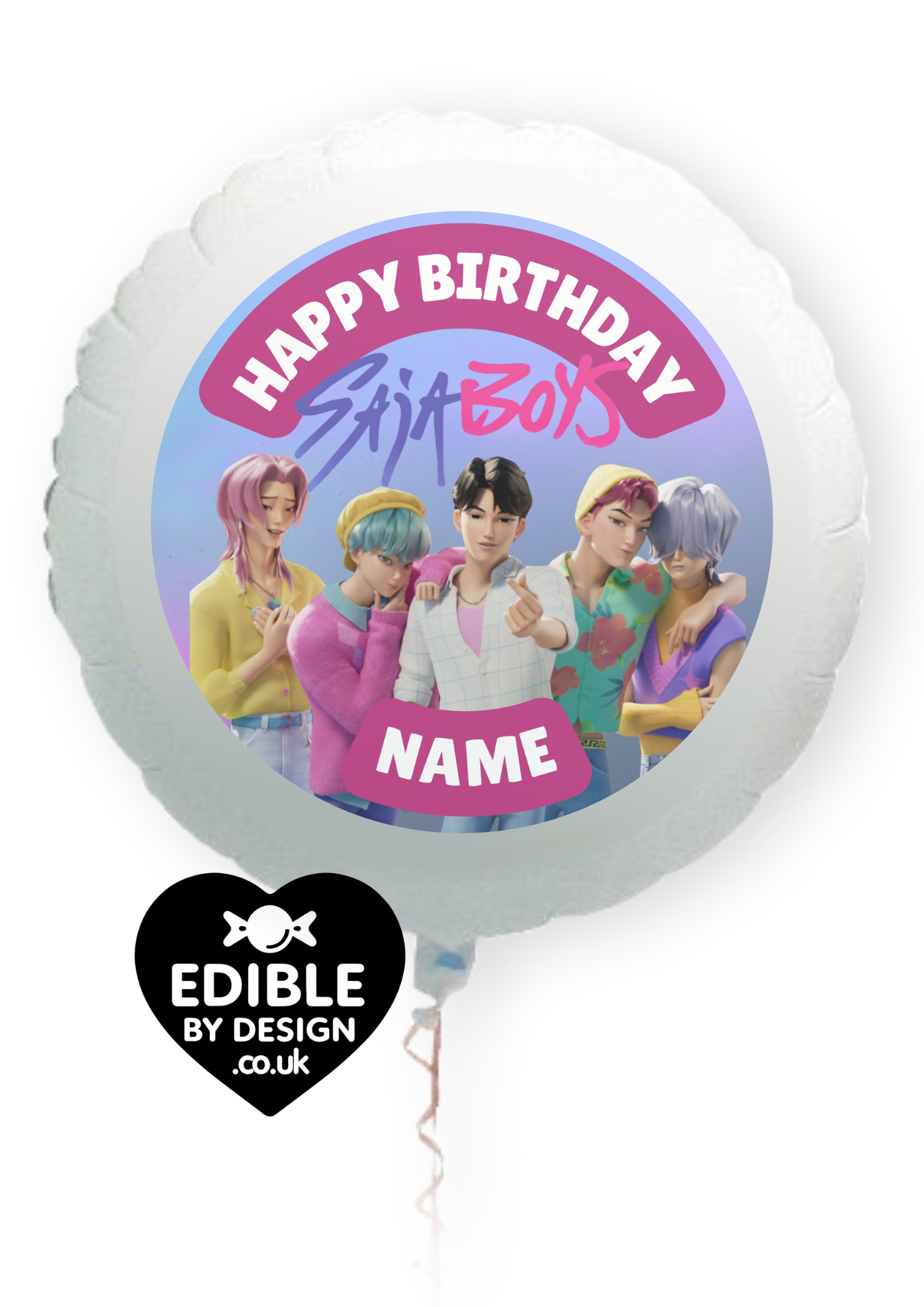 K-Pop Theme Birthday Cake Toppers Edible Circles Personalised Name and Age Matching Stickers Balloon Invitations Pack