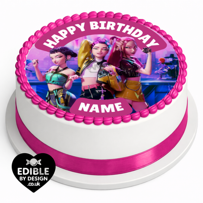 K-Pop Theme Birthday Cake Toppers Edible Circles Personalised Name and Age Matching Stickers Balloon Invitations Pack