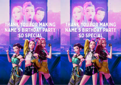 K-Pop Theme Birthday Cake Toppers Edible Circles Personalised Name and Age Matching Stickers Balloon Invitations Pack