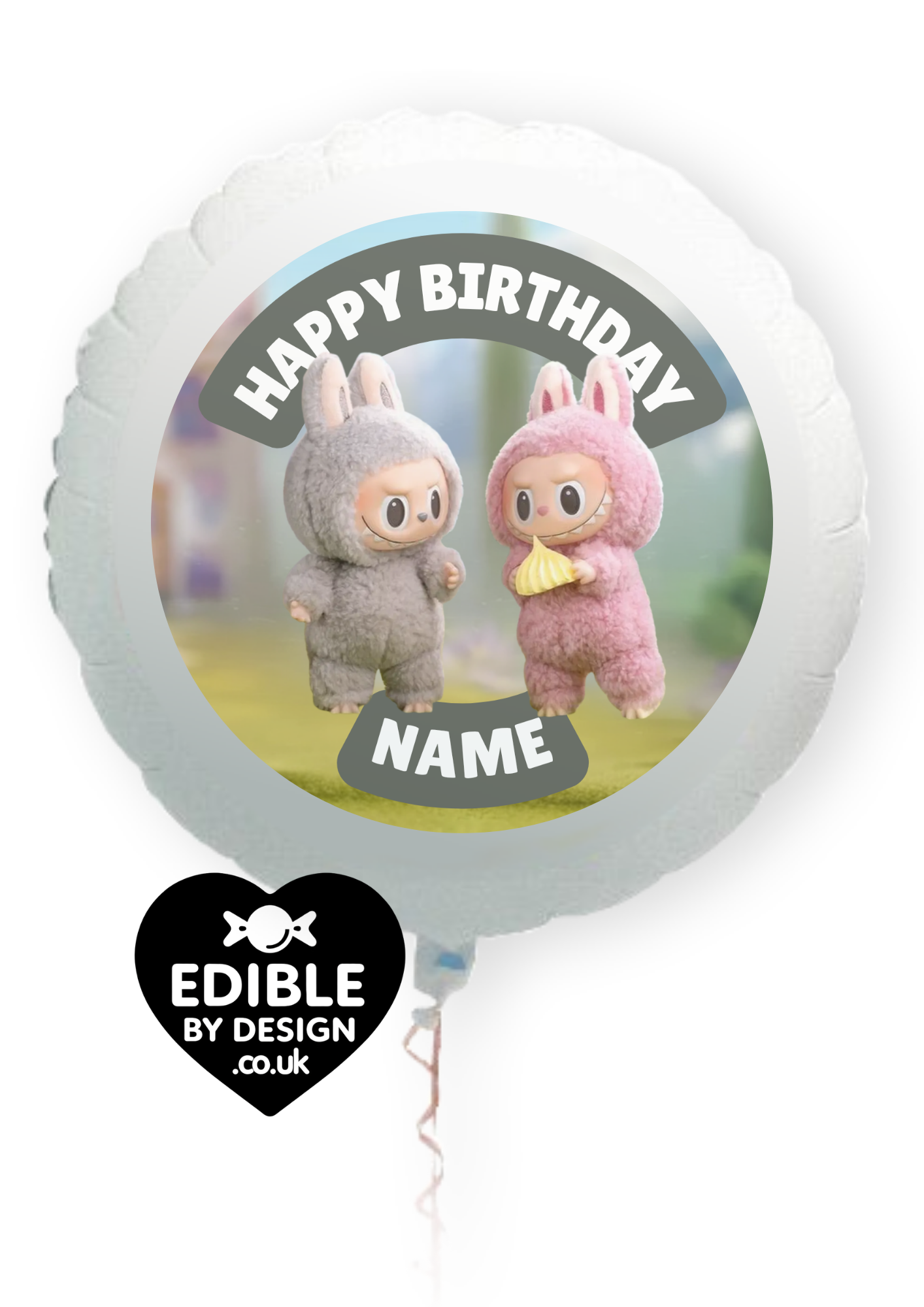 Labubu Theme Birthday Cake Toppers Edible Circles Personalised Name and Age Matching Stickers Balloon Invitations Pack