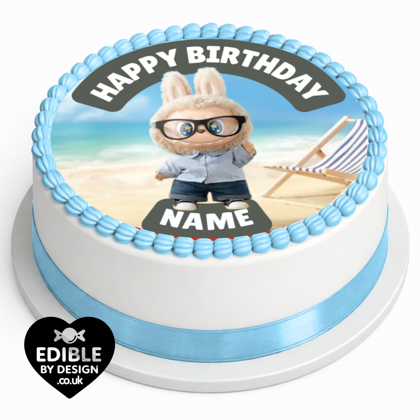 Labubu Theme Birthday Cake Toppers Edible Circles Personalised Name and Age Matching Stickers Balloon Invitations Pack