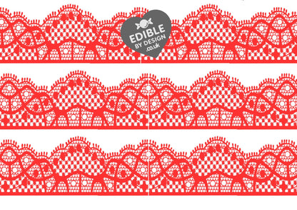 Lace Ribbon Border Edging for Cake: Edible Decoration on Icing Black Cream Red