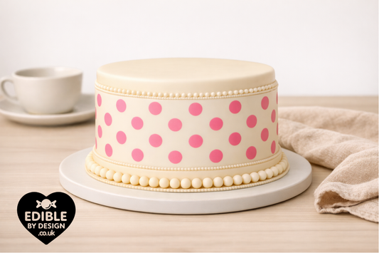 Polka Dot Ribbon Border Edging for Cake: Edible Party Decoration on Icing Sheet