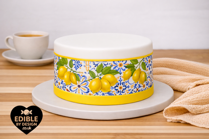 Italianate Blue White & Lemon Tiles - Ribbon Border Edging for Cake in Icing