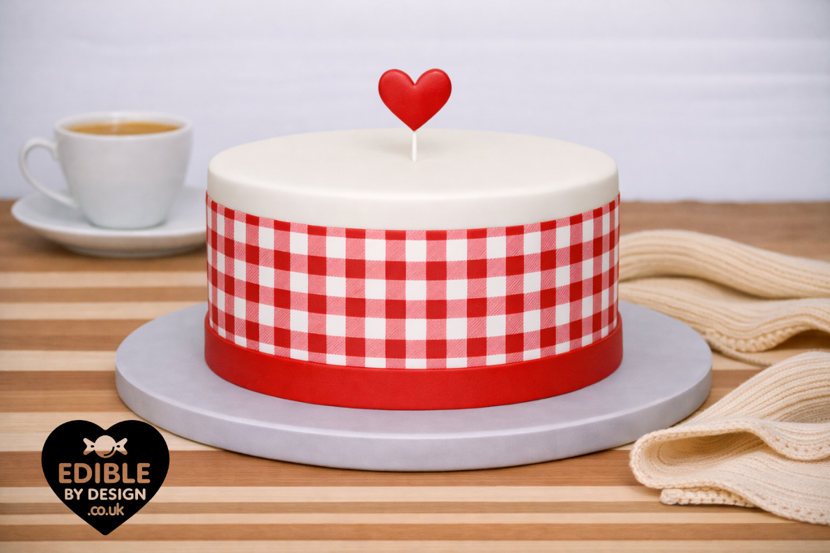 Gingham Check Print Ribbon Border Edging for Cake: Edible Decoration on Icing Sheet