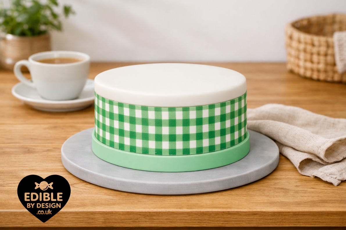 Gingham Check Print Ribbon Border Edging for Cake: Edible Decoration on Icing Sheet