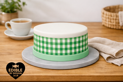 Gingham Check Print Ribbon Border Edging for Cake: Edible Decoration on Icing Sheet